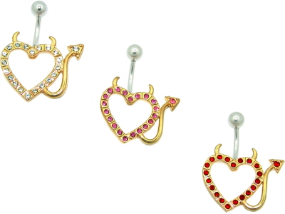 Bauchnabel-Piercing Schmuck Banana Stecker mit Herz Aufsat und Glitzer Steinen.