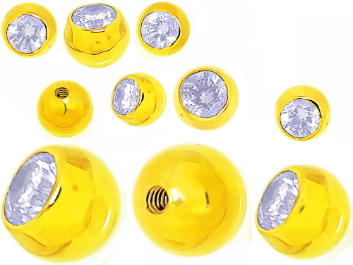 Gold Piercing Gewinde Kugel mit Kristall