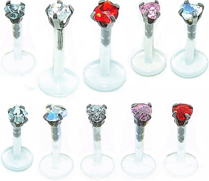 Kunststoff Lippe, Labret, Ohr & Co Piercing Stecker mit Glitzerstein.