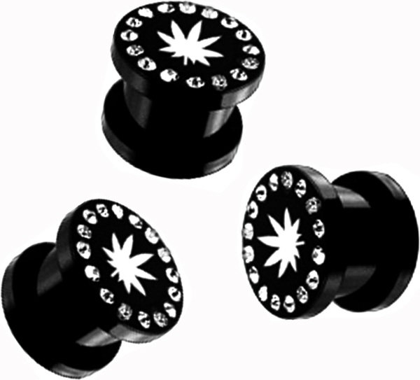 Monster Piercing Nero Stella Logo Nero Acrilico Interno Filettato Calibro Flesh Tunnel Ear Plug E Acrilico Nero, Colore: Nero, Cod. BVU MP R 2MM - Foto 6