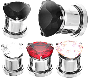 Taffstyle Plug Piercing Rosegold IP Mit Kristallen Und Opal, Flesh