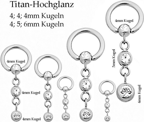 1,0mm TITAN Spezial Lippenbändchen Ring mit Flatback Kristall Kugel K:3 oder 4mm 